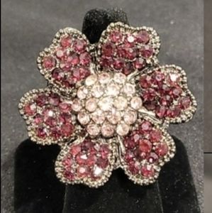 Stretch Elastic Floral Rhinestone Rose Ring Purple & Pink